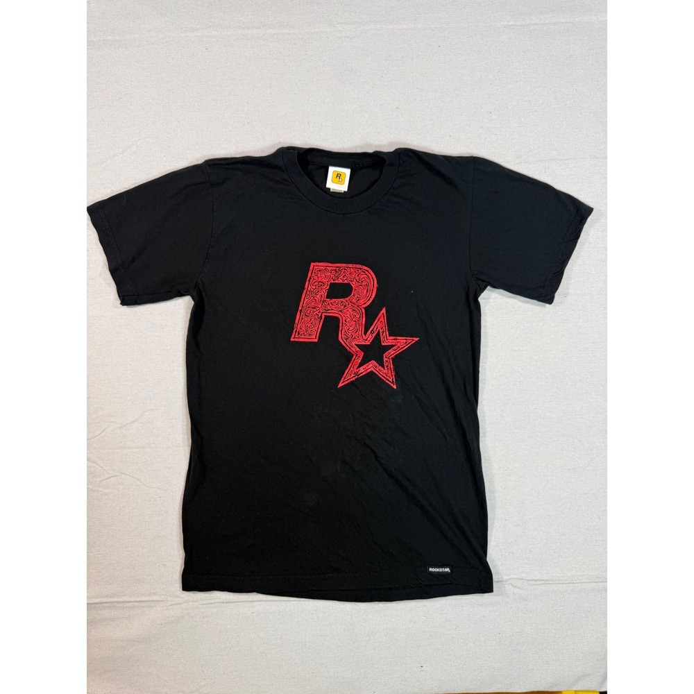 Rockstar Games T Shirt Mens Small Black Red Logo Promo Video Game Made in USA